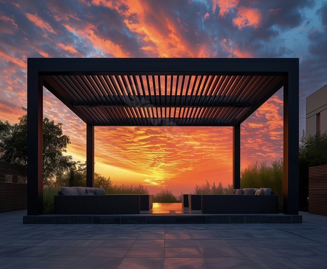 Pérgola bioclimática con cerramientos de cristal en Cádiz para terrazas y jardines