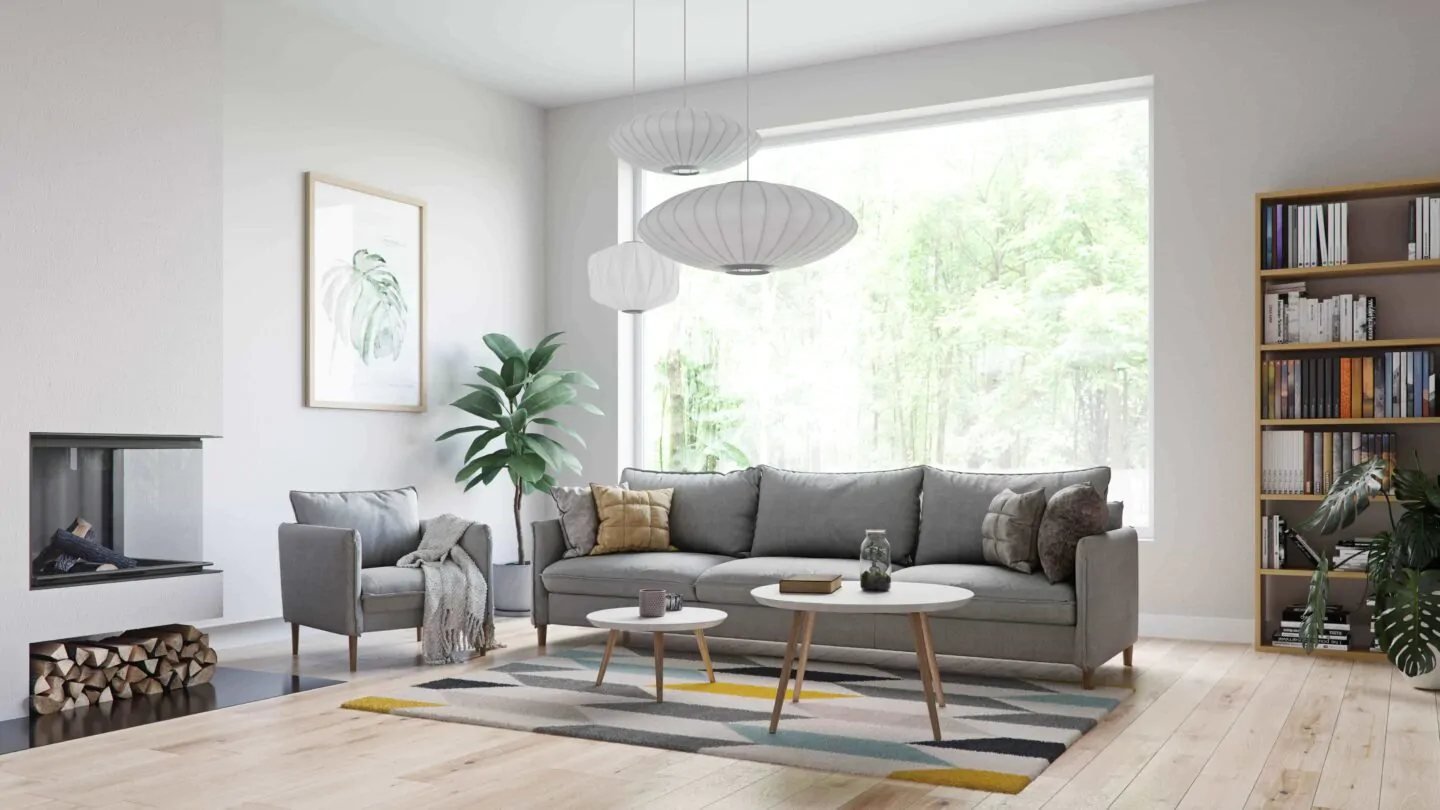 Salón con ventana de PVC Hermet 10 de gran superficie acristalada y vistas al exterior
