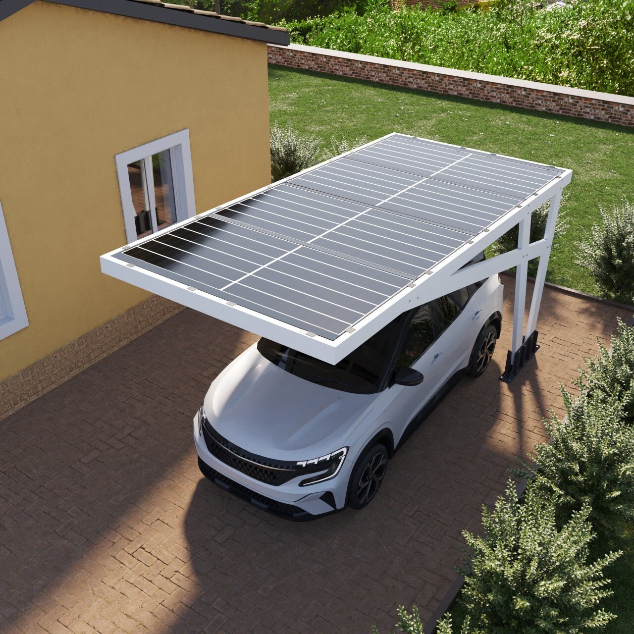 Carport fotovoltaico Lumyra protegiendo un coche